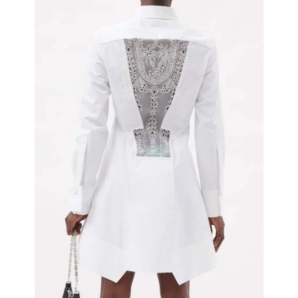 Givenchy Sheer Lace Back Long Sleeve Cotton Shirt Dress White Size 34 (US 2) - Picture 3 of 17